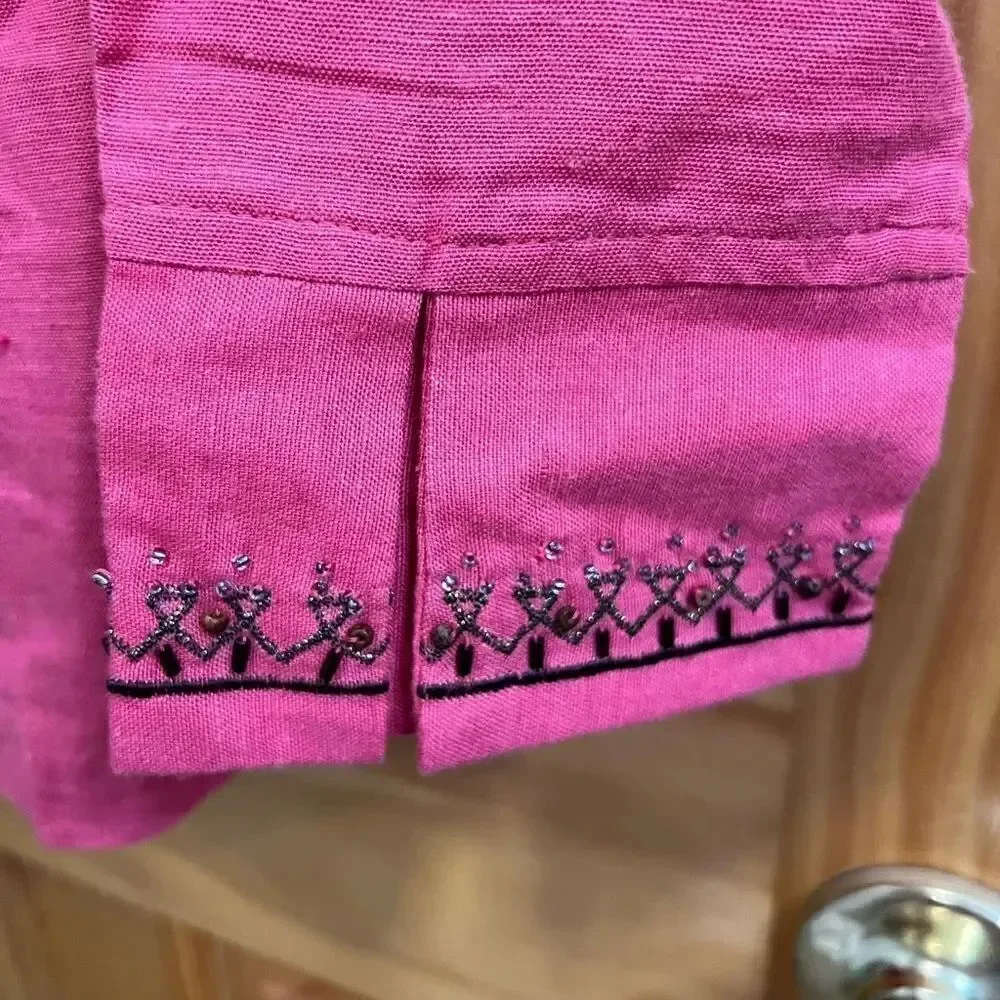 Vtg Brownstone Studio pinky-red bead embellished hook & eye closure cardigan